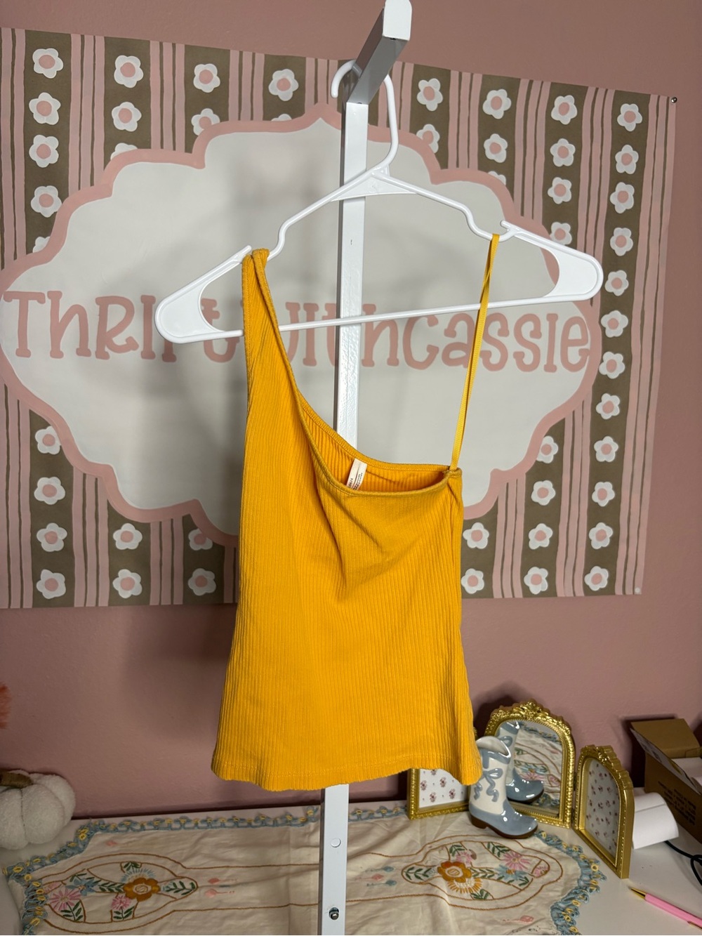 Anthropologie Yellow One-Shoulder Ribbed Camisole